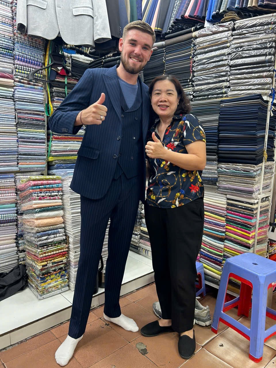 Bespoke navy pinstripe 3-piece suit at Tailor Thu 506